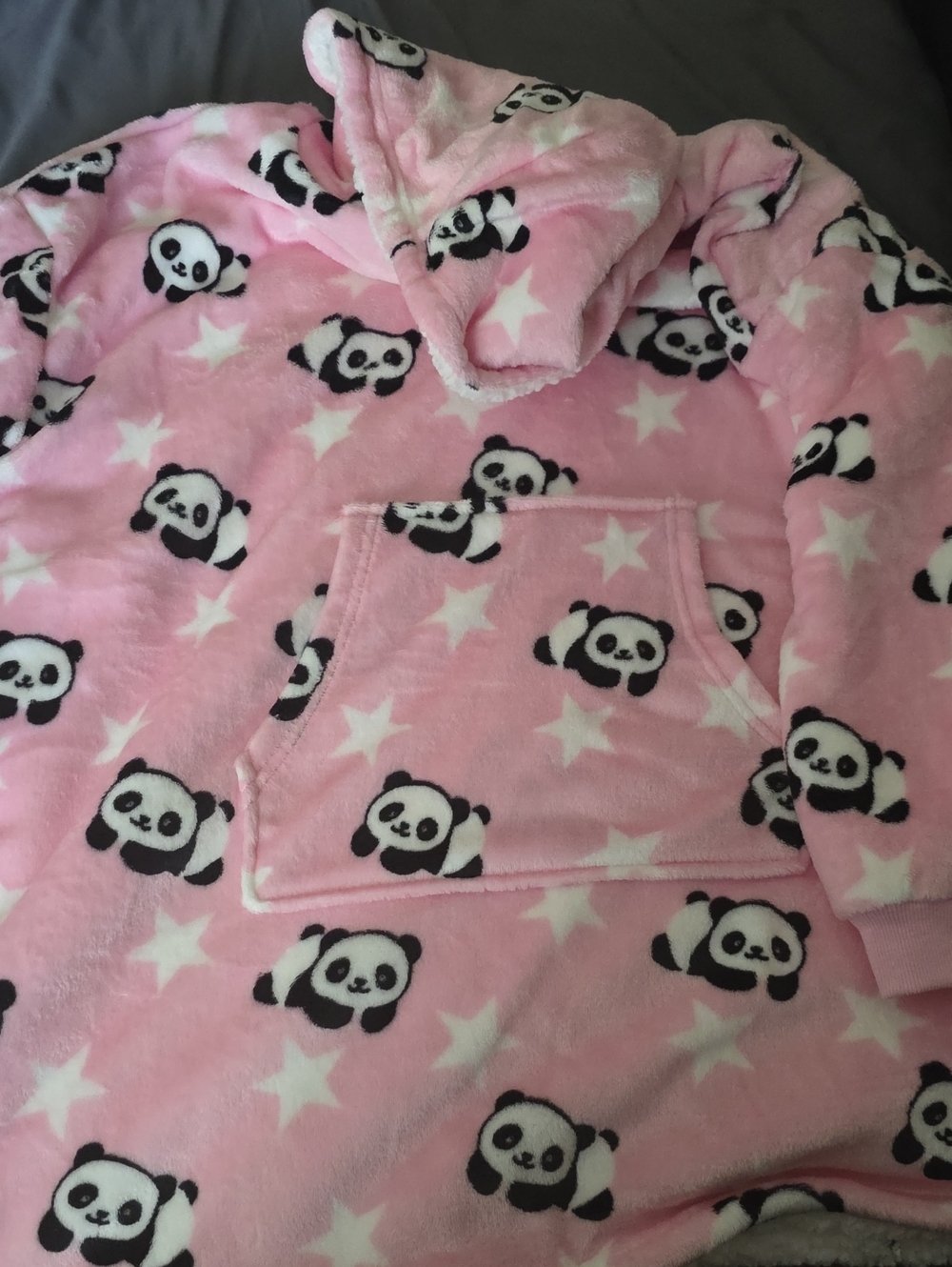 Cozy Pink Panda Hooded Wearable Blanket Robe